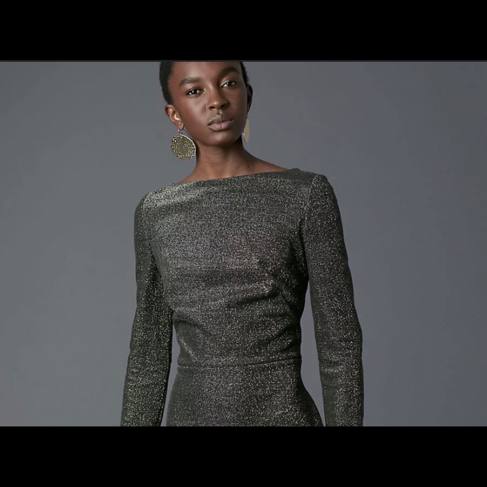 NWT Diane von Furstenberg Long-Sleeve Metallic-Knit Mini Dress - Picture 4 of 16